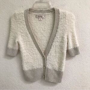 Decree Y2K fuzzy crop short sleeve button front sweater M